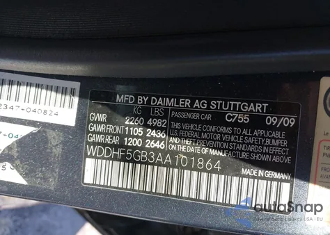 2010 Mercedes-Benz E 350 from USA, damaged, VIN WDDHF5GB3AA101864